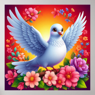 Fågelbeskjutning bland färgblommor poster