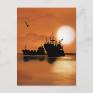Fågelbild för vacker orange fraktas solnedgång vykort