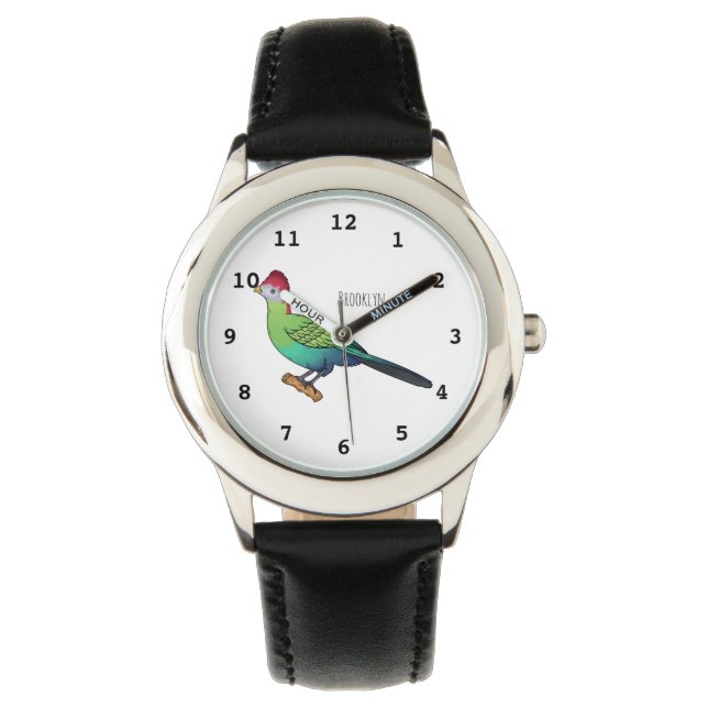Fågelbild med rödkorkad tecknad armbandsur (Framsida)