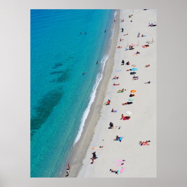 Fågelbilder i öga på människor på stranden poster (Framsidan)