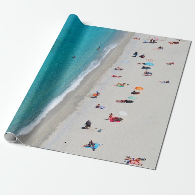 Fågelbilder i öga på människor på stranden presentpapper (Utrullad)