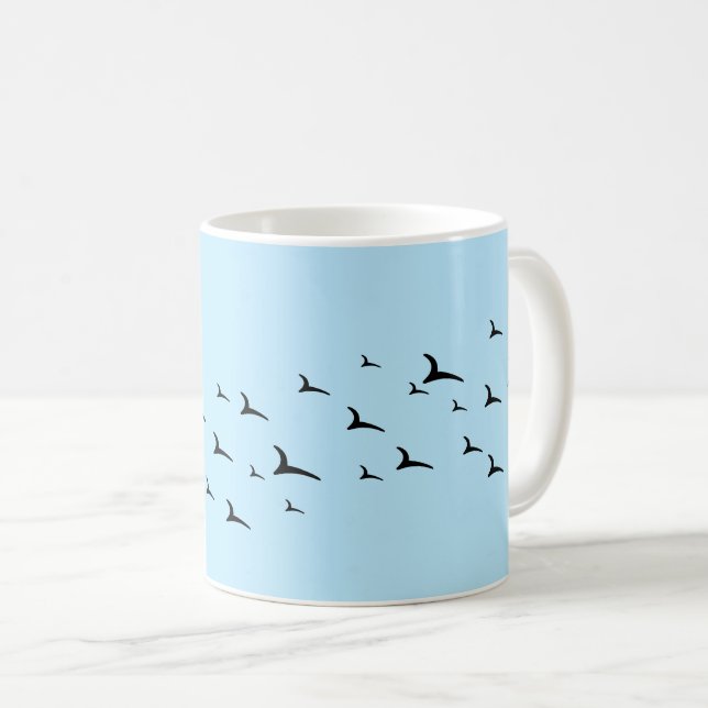 Fågelblå svart mönster kaffemugg (Framsida höger)