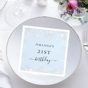 Fågelblått dammmonogram silver glitter pappersservett