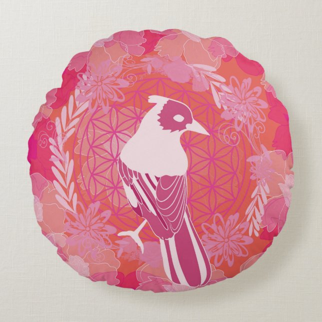 Fågelblomma i livet rund kudde (Framsidan)