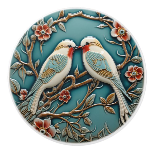 Fågelblommor Art nouveau Inspired Nature Print Knopp (Framsidan)