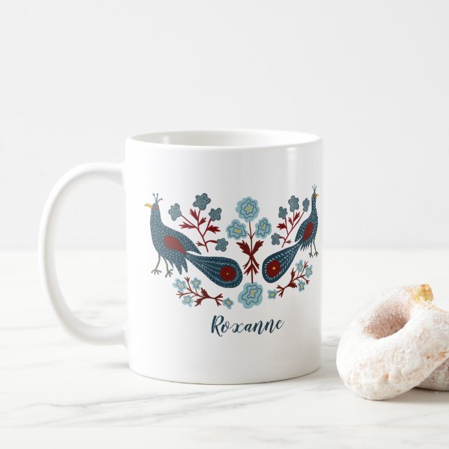 Fågelblommor Boho Design CUSTOMIZED Kaffemugg (Med munk)