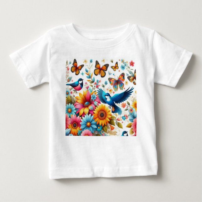 Fågelblommor Mall Cute T Shirt (Framsida)