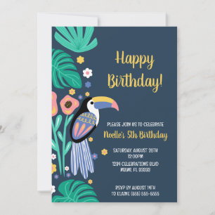 Fågelblommor med färgstark tropisk Toucan Inbjudningar
