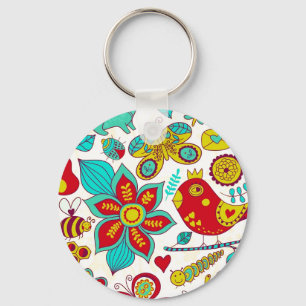 Fågelblommor Mönster Nyckelring