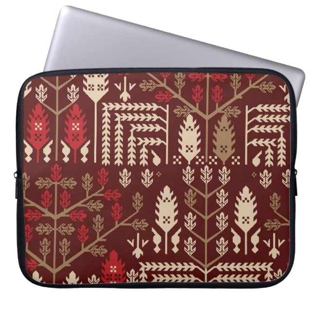 Fågelblommor Mörk blått Mönster Laptop Fodral (Framsidan)