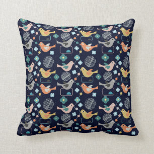 Fågelblommor Retro Modern Mid Century Roligt Mön Kudde