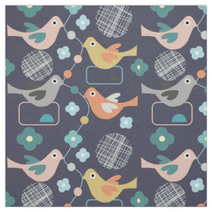 Fågelblommor Retro Modern Mid Century Roligt Mön Tyg