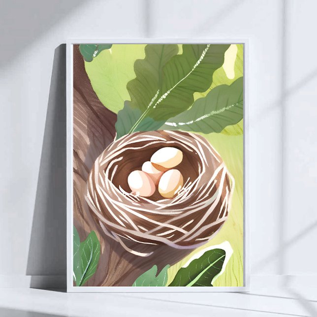 Fågelbo | Akvarell Ägg Natur Målning Poster (Skapare uppladdad)