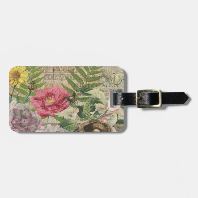 Fågelbo Blommig Trädgård Blomma Fjäril Konst Bagagebricka (Horisontell Framsida)