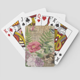 Fågelbo Blommig Trädgård Blomma Fjäril Konst Casinokort