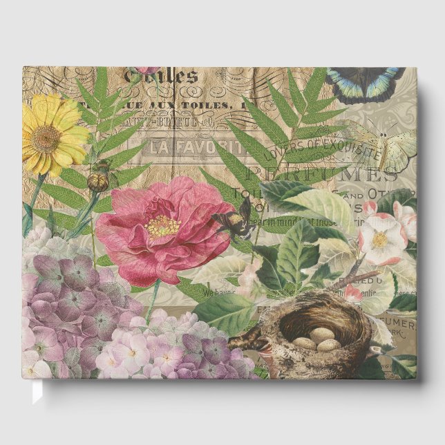 Fågelbo Blommig Trädgård Blomma Fjäril Konst Gästböcker (Framsida)