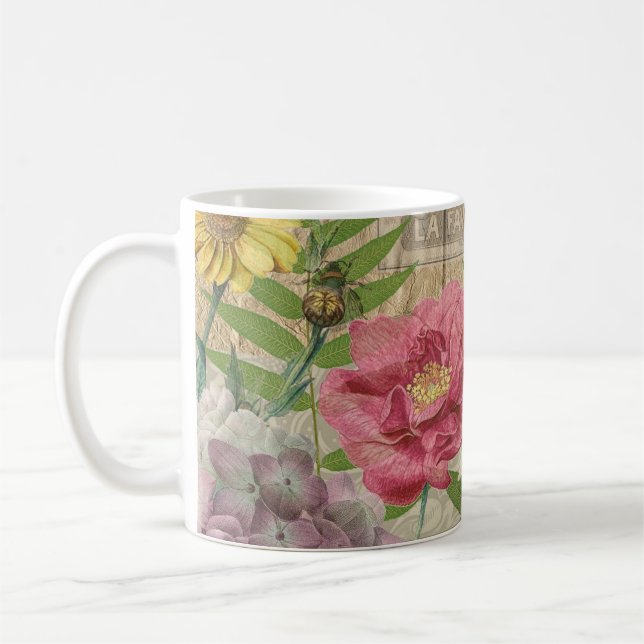Fågelbo Blommig Trädgård Blomma Fjäril Konst Kaffemugg (Vänster)
