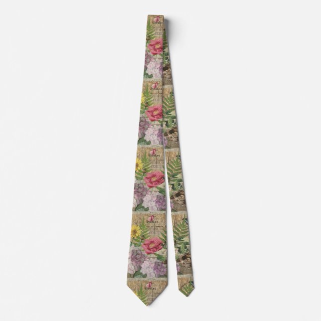 Fågelbo Blommig Trädgård Blomma Fjäril Konst Slips (Framsida)