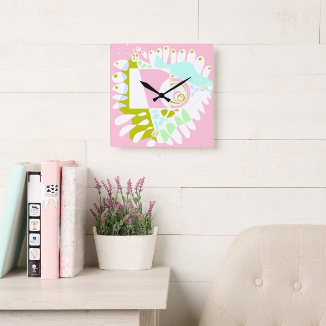 Fågelbo - Flamingo Rosa White Fyrkantig Klocka (Läsesal)