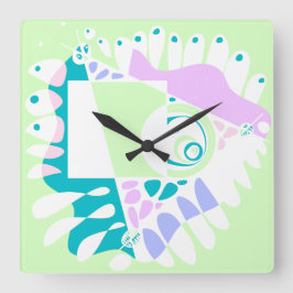 Fågelbo - Mint White Fyrkantig Klocka