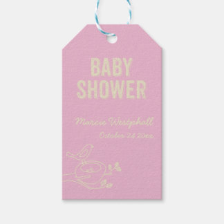 Fågelbo Rosa Baby Shower Presentetikett