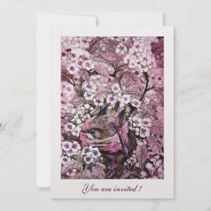 FÅGELBO, TRÄD MED VITA RÖDA ROSA VÅRBLOMMOR INBJUDNINGAR