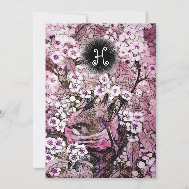 FÅGELBO, TRÄD VIT RÖS SPRINGBLOMMOR MONOGRAM MEDDELANDE (Framsida)