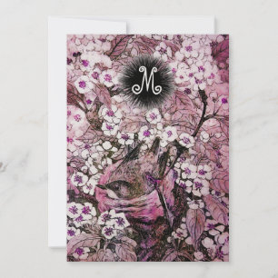 FÅGELBO,TRÄD VIT ROSA VÅRBLOMMOR MONOGRAM MEDDELANDE
