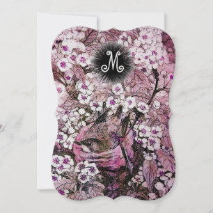 FÅGELBO,TRE VIT ROSA VÅRBLOMMOR MONOGRAM MEDDELANDE