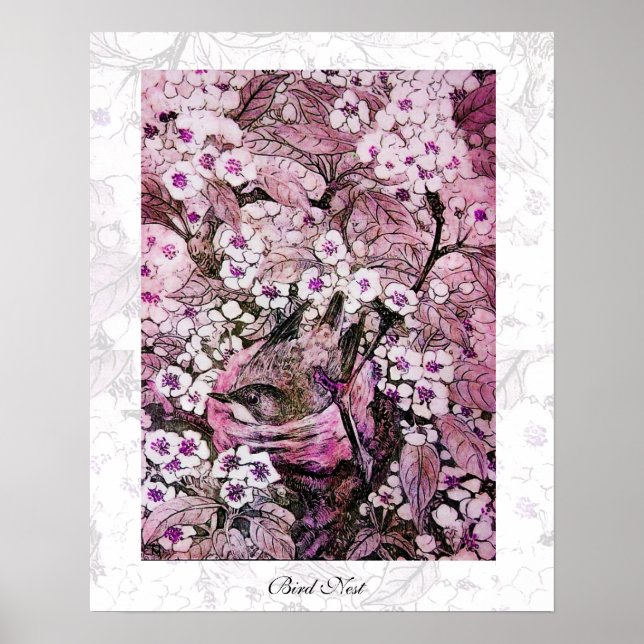 FÅGELBO ,vit röd rosa violett Poster (Framsidan)