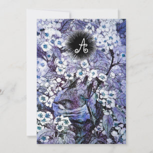 FÅGELBO, VITA BLÅ VÅRBLOMMOR MONOGRAM MEDDELANDE