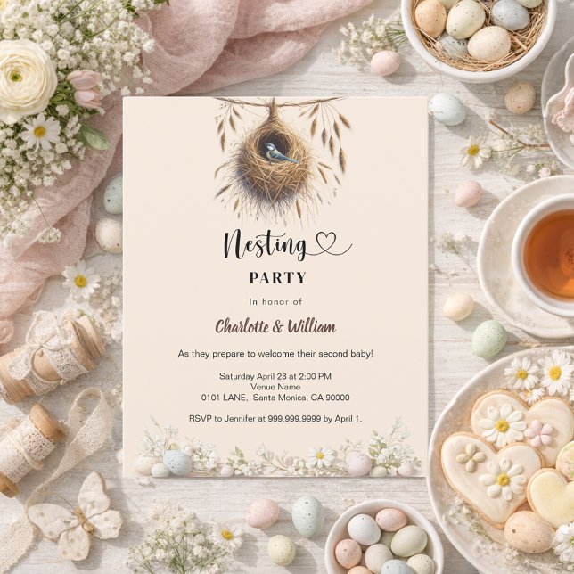Fågelbofest baby shower-inbjudan till våren (Skapare uppladdad)