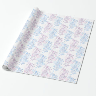 Fågelbur lila rosa Blå bröllop Presentpapper