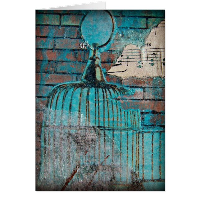 Fågelbur och kollage Blandat medium tomt inuti Hälsningskort (Framsidan)