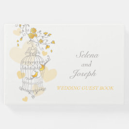 Fågelbur två gulter bröllop gäst bok