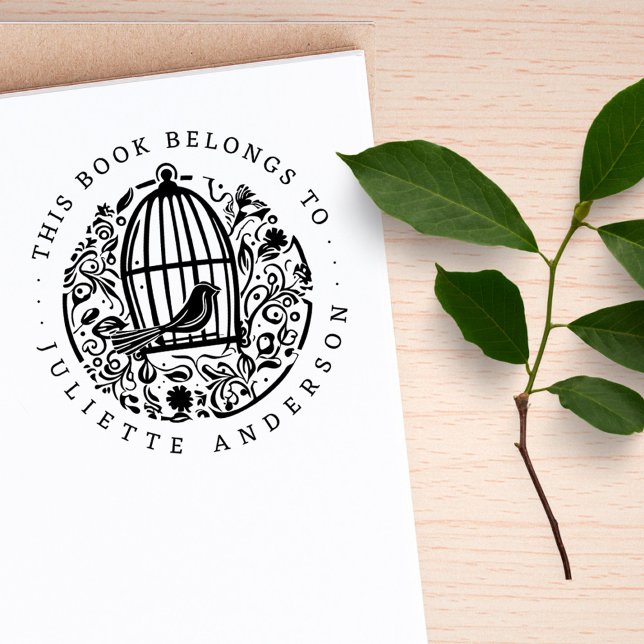 Fågelburens anpassade namn Bok med Vintage Blommig Stämpel (Skapare uppladdad)