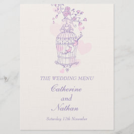 Fågelburens lila rosa på stora middagsmenyn i bröl meny
