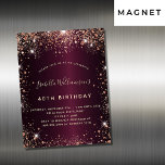 Fågelburgundinbjudan till magneten ro guld<br><div class="desc">För en elegant,  40:e (eller någon annan ålder) födelsedag. En burgundisk bakgrund färg. Dekorerad med ro guld faux glitter,  gnistor. Anpassa och lägg till information om namn,  ålder och party. Namn är skrivet med ett handskript i stil</div>