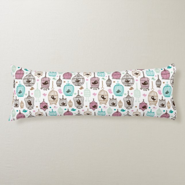 fågelburkärlek lurar bakgrundsmönster kroppskudde (Framsidan)