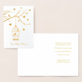 Fågelcage och hearts Mors dag Folierat Kort
