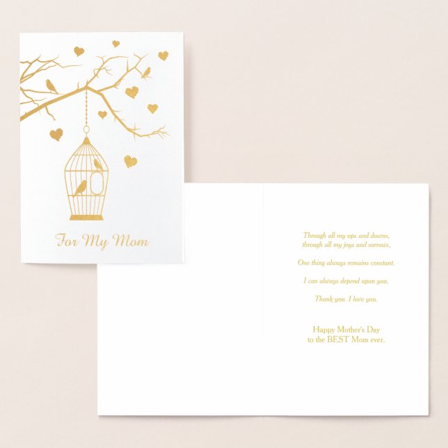 Fågelcage och hearts Mors dag Folierat Kort (Display)