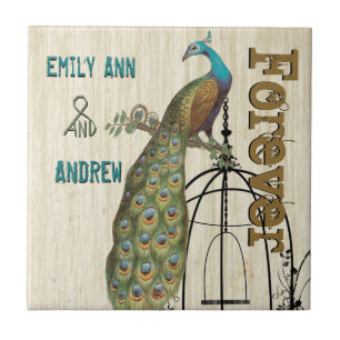 Fågelcage Peacock Wood Grain Forever-årsdagen Kakelplatta