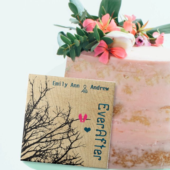 Fågelcage Wood Grain Träd för årsdagen Kakelplatta (Skapare uppladdad)