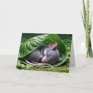 Fågelcute Mouse i Grönt Löv Kort