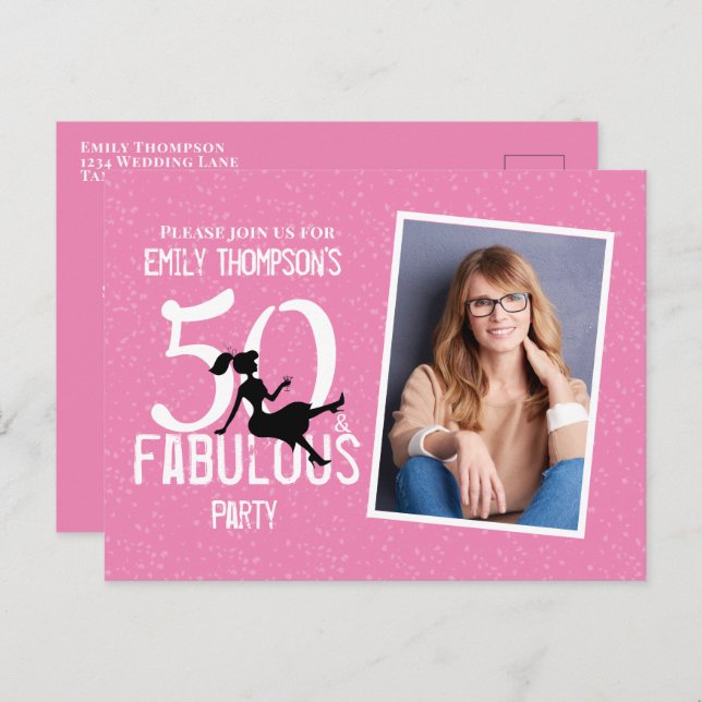 Fågeldag 50 och Fabulous Photo Rosa Cocktails Vykort (Fram/baksida)