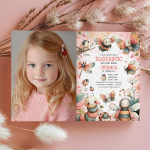 Fågeldag för Insektra Bugtastic Girl Kids Photo Bi Inbjudningar