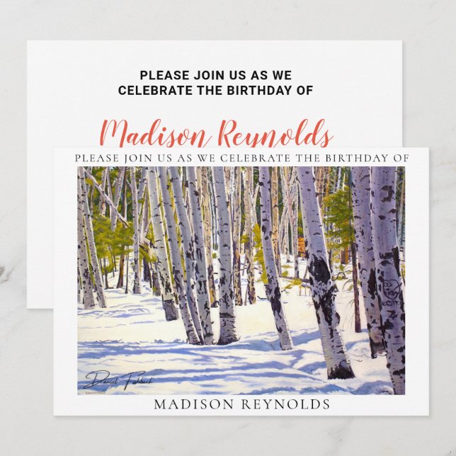 Fågeldag för Vinter Snö Aspen Träd Inbjudningar (Fram/baksida)