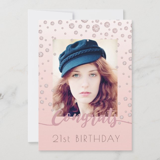 Fågeldag ro guld fotodiamanter glam inbjudningar (Framsida)