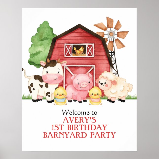 Fågeldag Välkomsthälsning, Barnyard Birthday Poste Poster (Framsidan)