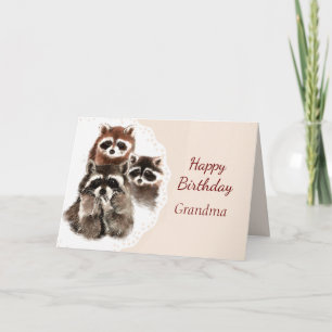 Fågeldagars farmor i familjen Cute Raccoon Kort